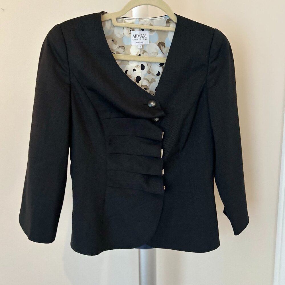 Armani Collezione Dark Grey Ruffled Blazer Size IT 44/US 8
